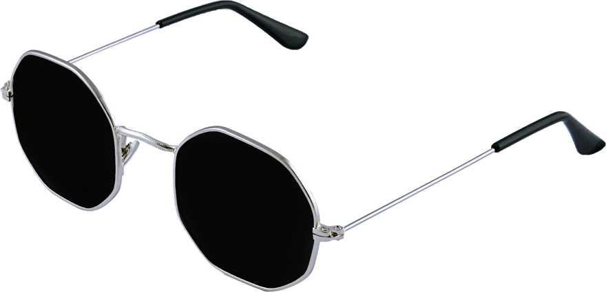 Unisex Black Silver Round Sunglass